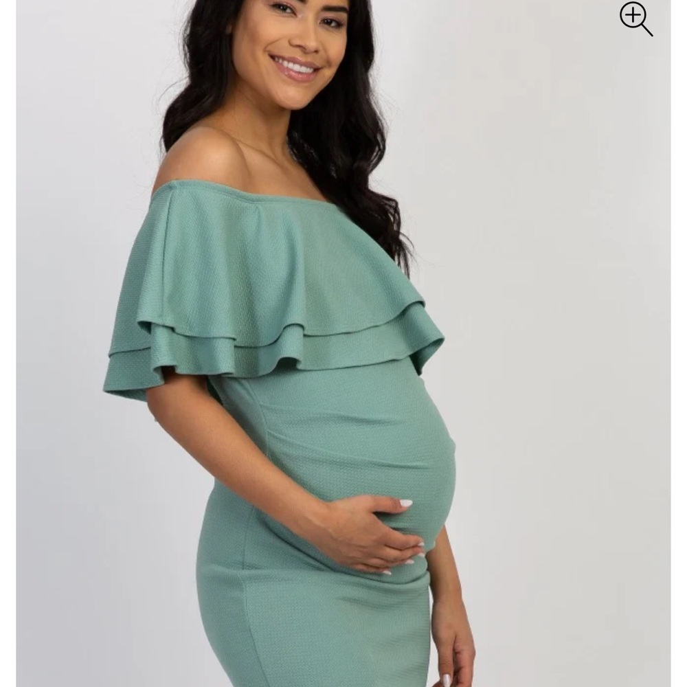 Off-Shoulder Maternity Dress in Teal